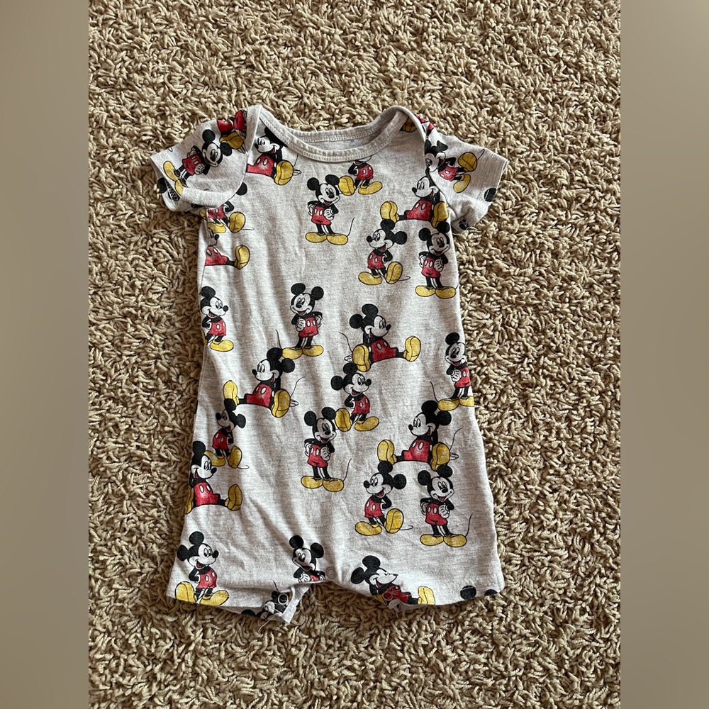 Disney Baby Mickey Mouse Romper One Piece Size 18M Gray Short Sleeve